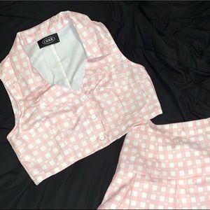 Cider Pink Hearts & Gingham Button Up Cropped Top **Bundle w/ Skirt**